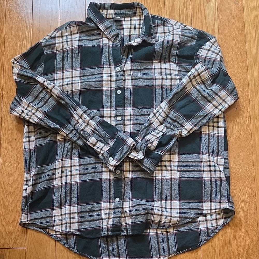 Old Navy Dark Green Plaid Button-Down Shirt